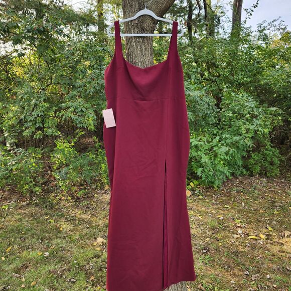 BHLDN Anthropologie Adena Crepe Long Maxi Dress Square Neckline Deep Slit 26